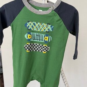 Tea Collection Green and Black Kids One Piece with Skateboard Print